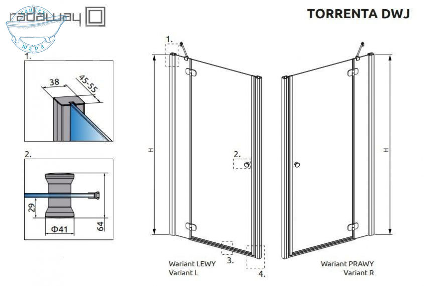 Душевая дверь 80 см (Двери - левые, стекло - прозрачное) RADAWAY Torrenta DWJ 31910-01-01N - фото 2