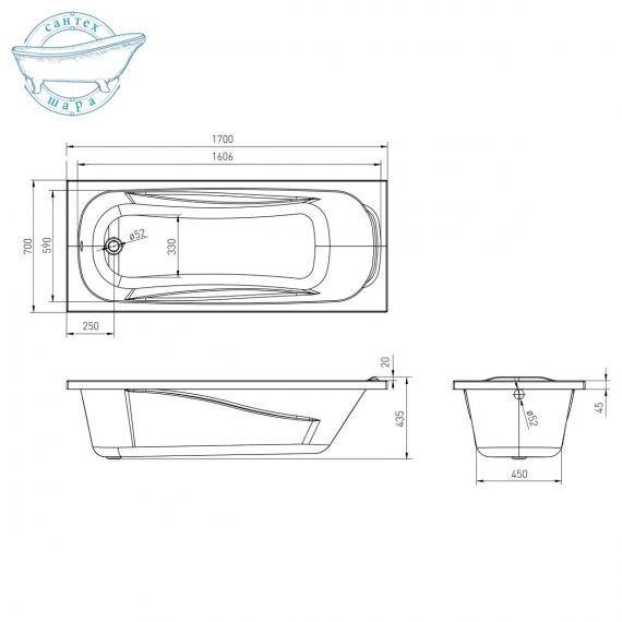 Акриловая ванна Volle Fiesta 150х70 TS-1570435 + Смеситель для ванны ROZZY JENORI NARCIZ RBZ100-9B - фото 2