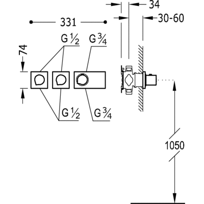 Термостат для душа Tres Block System 4 потребителя хром 20735499 - превью 2