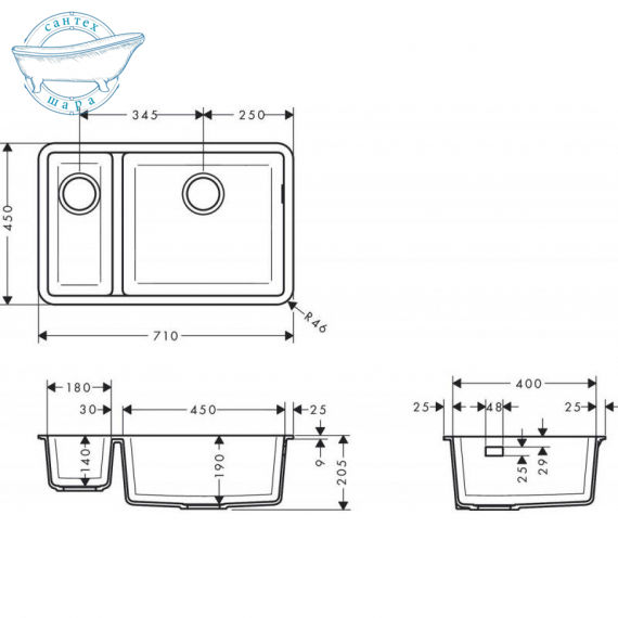 Мийка для кухні під стільницю Hansgrohe S51 S510-U635 SilicaTec сірий бетон 43433380 - фото 2