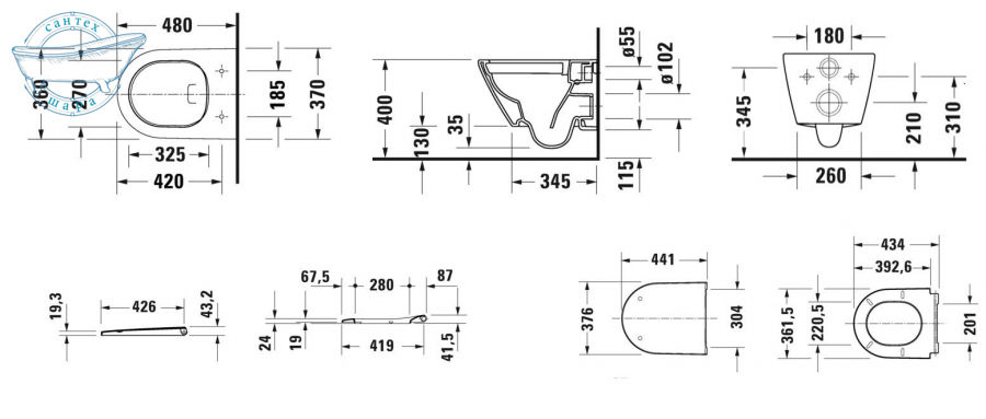 Унитаз подвесной Duravit D-Neo Rimless 45880900A1 с сиденьям Soft Close - фото 2